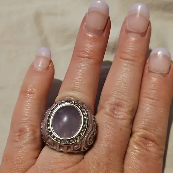 Lilac Stone In Stainless Steel Oversized Ring - Picture 5 of 5